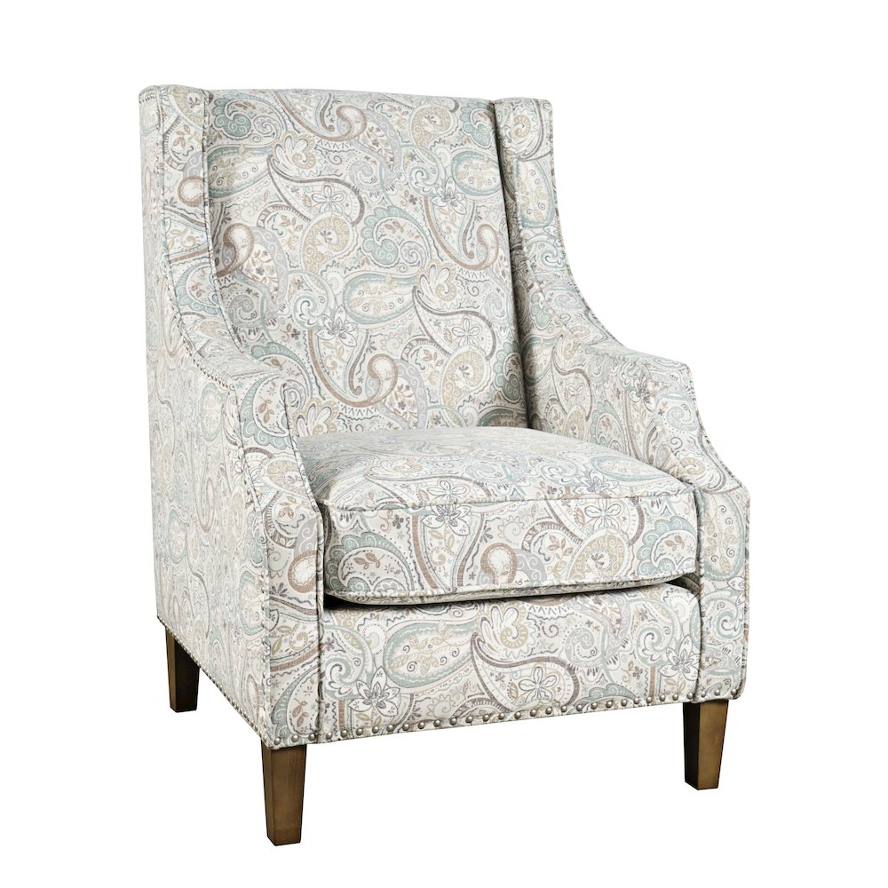 Paisley Fabric Transitional Upholstered Accent Chair with Nailhead Trim