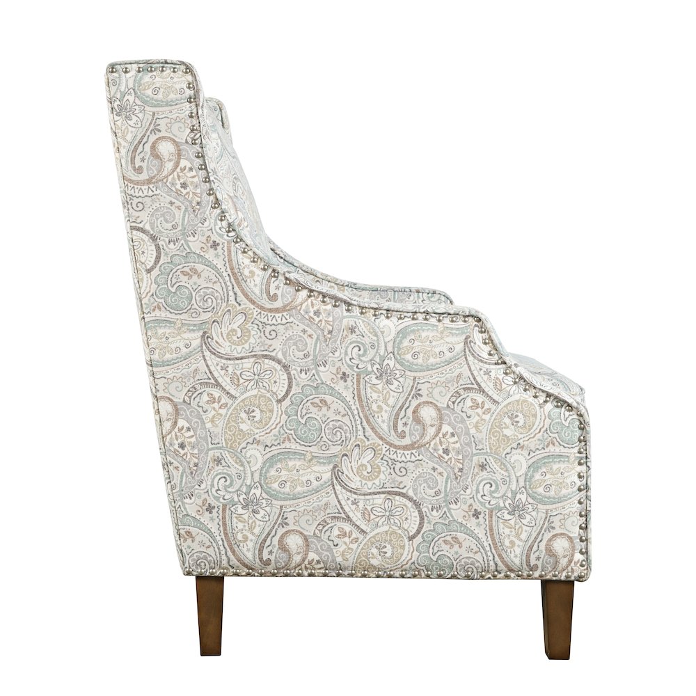 Paisley Fabric Transitional Upholstered Accent Chair with Nailhead Trim