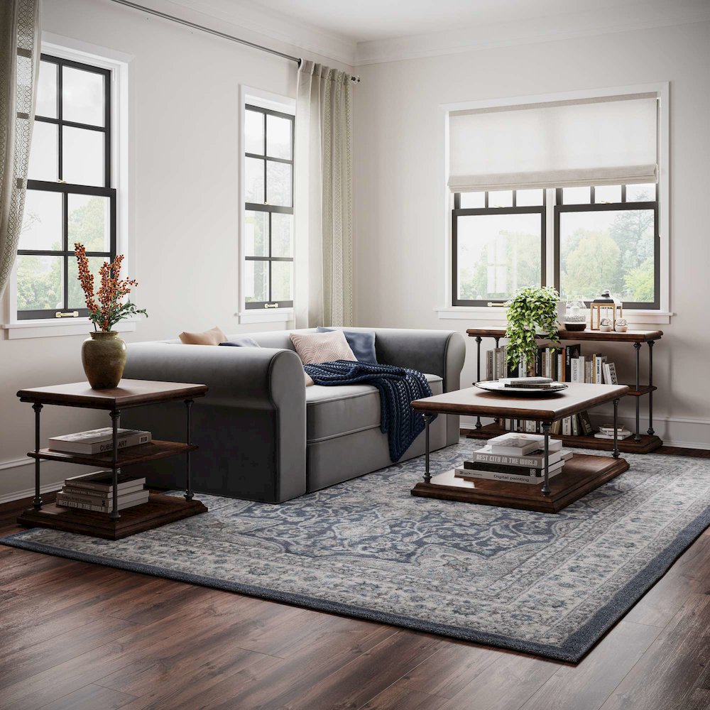 Larson Transitional Industrial Three Piece Living Room Occasional Table Set