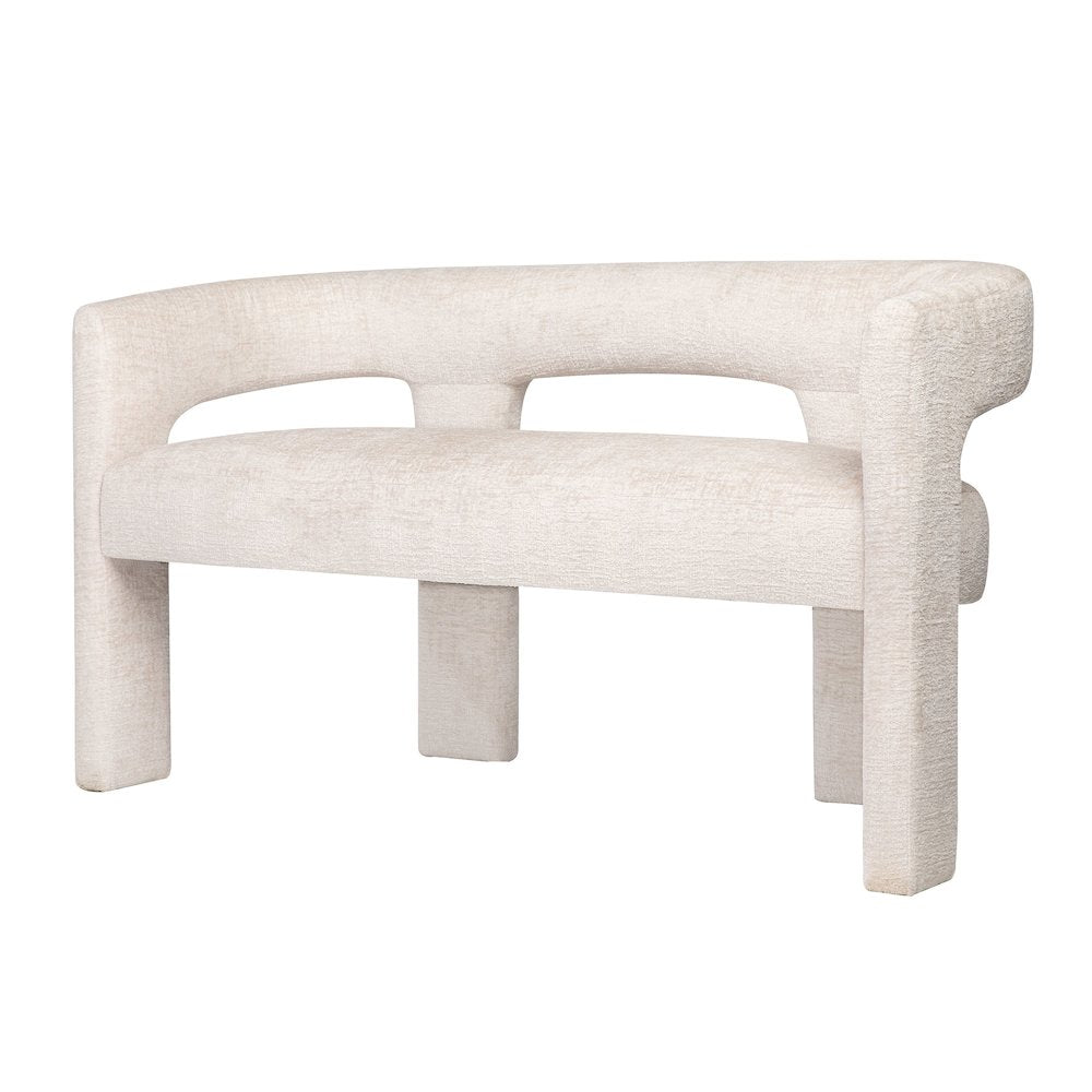 Elegant Brown Upholstered Sculpture Bench with Jacquard Fabric and Plywood Frame