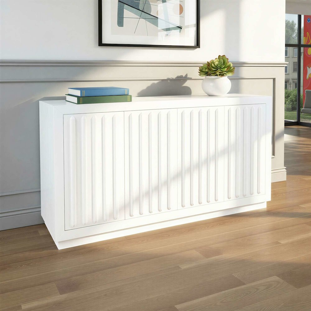 Maven 60" Mid-Century Modern Fluted Four Door Sideboard Storage Cabinet