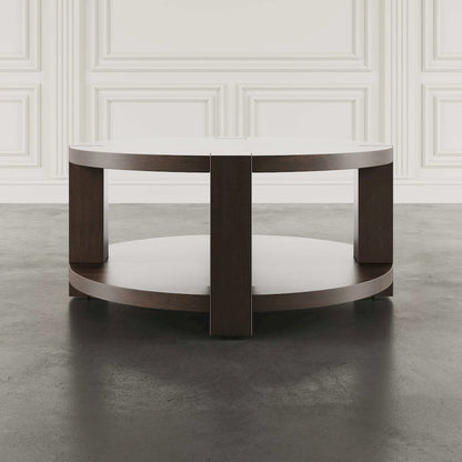 Brownstone 40" Round Transitional Modern Block-Frame Coffee Table with Wheels
