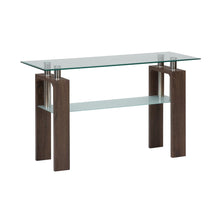 Compass Clear Modern Glass Sofa Table, Brown Wood and Glass