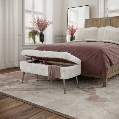 Huggy Luxury Plush Faux Fur Upholstered Storage Bench