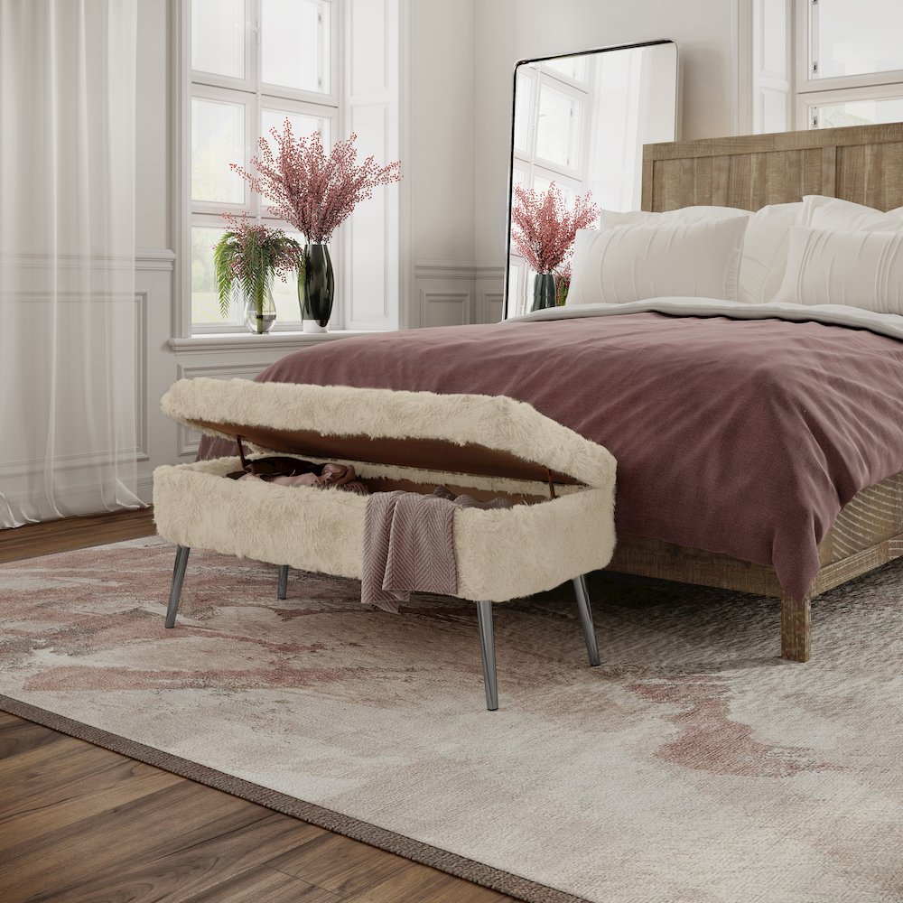 Huggy Luxury Plush Faux Fur Upholstered Storage Bench