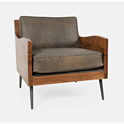 Karma Genuine Leather Solid Wood Rustic Accent Chair