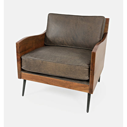 Karma Genuine Leather Solid Wood Rustic Accent Chair