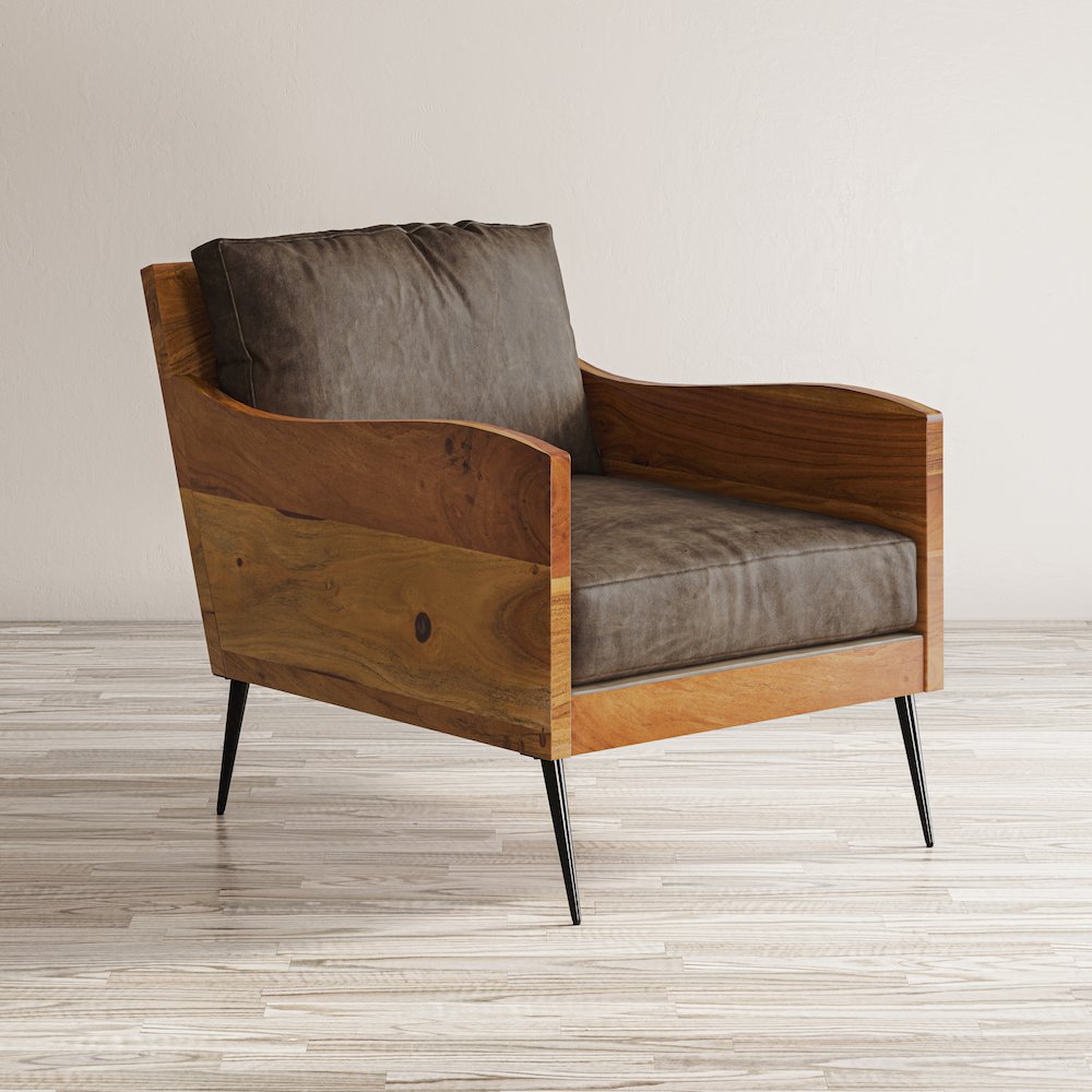 Karma Genuine Leather Solid Wood Rustic Accent Chair