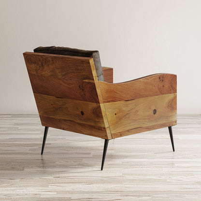 Karma Genuine Leather Solid Wood Rustic Accent Chair