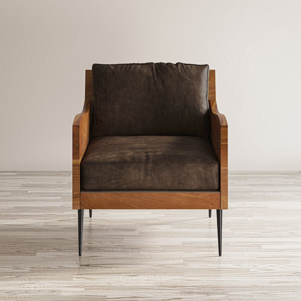 Karma Genuine Leather Solid Wood Rustic Accent Chair