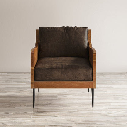 Karma Genuine Leather Solid Wood Rustic Accent Chair