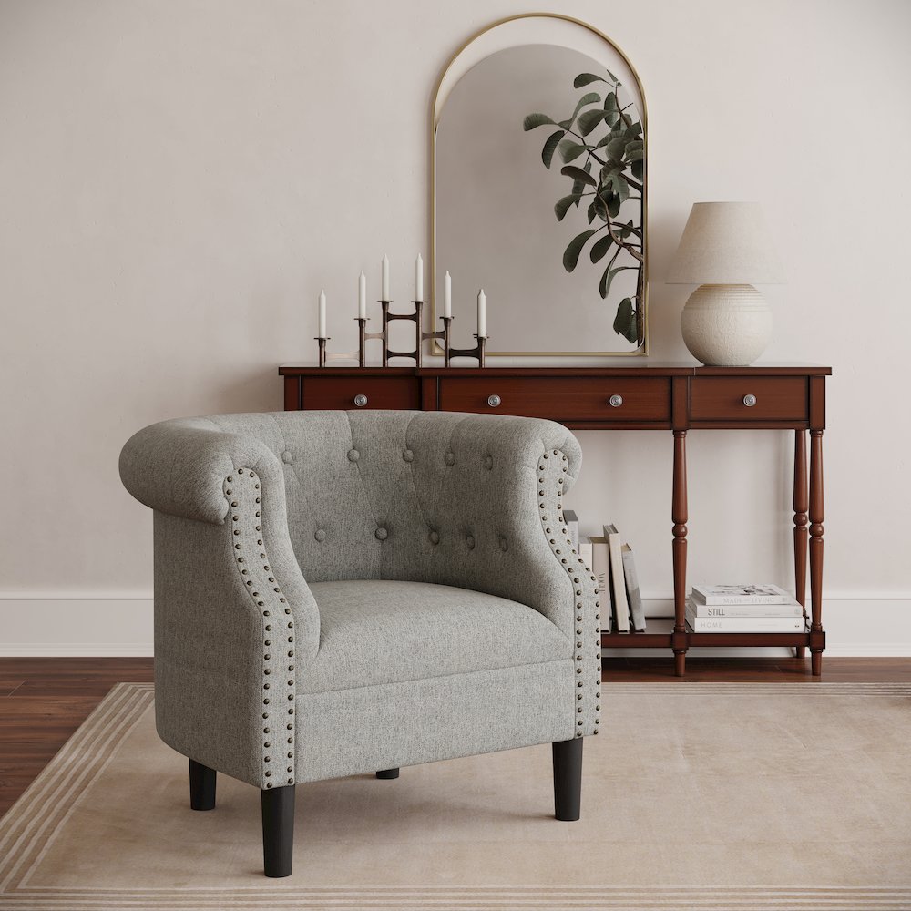 Transitional Contemporary Upholstered Barrel Curved Back Accent Chair