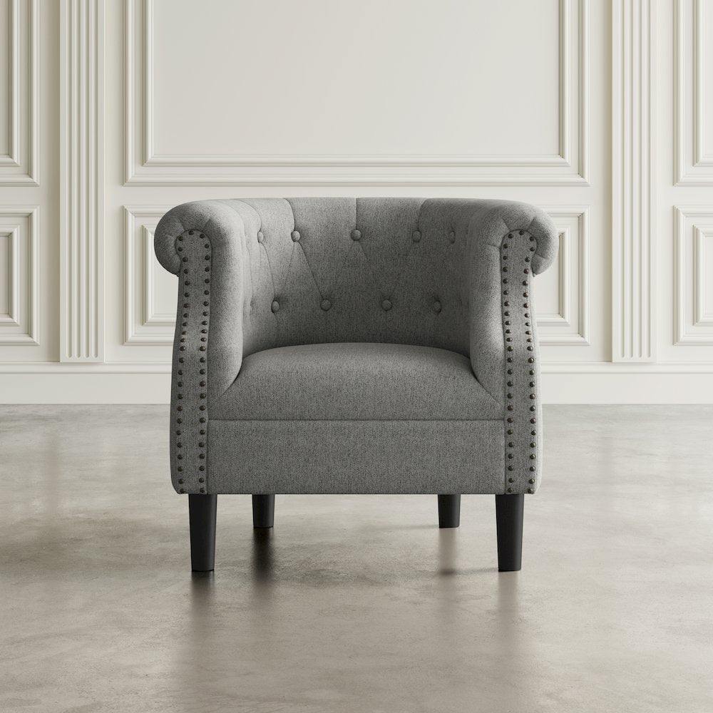 Transitional Contemporary Upholstered Barrel Curved Back Accent Chair