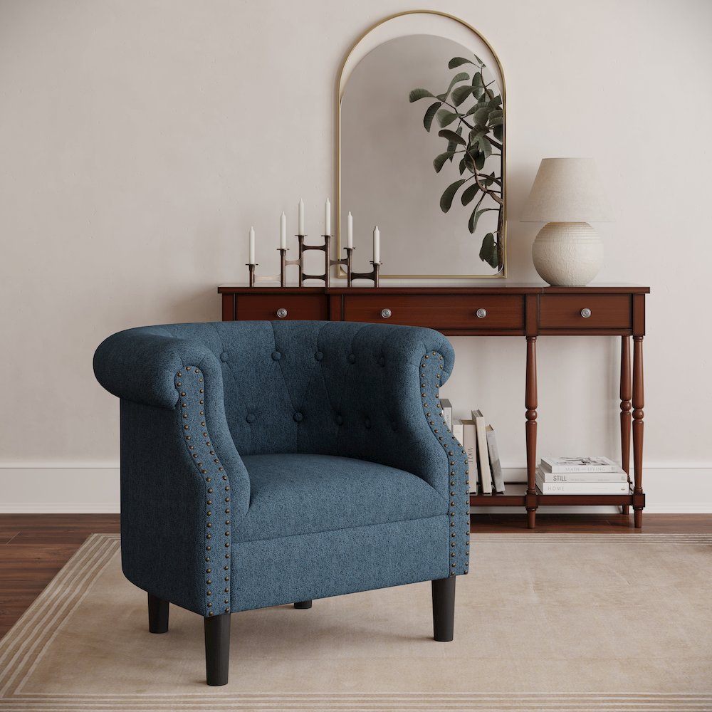 Transitional Contemporary Upholstered Barrel Curved Back Accent Chair