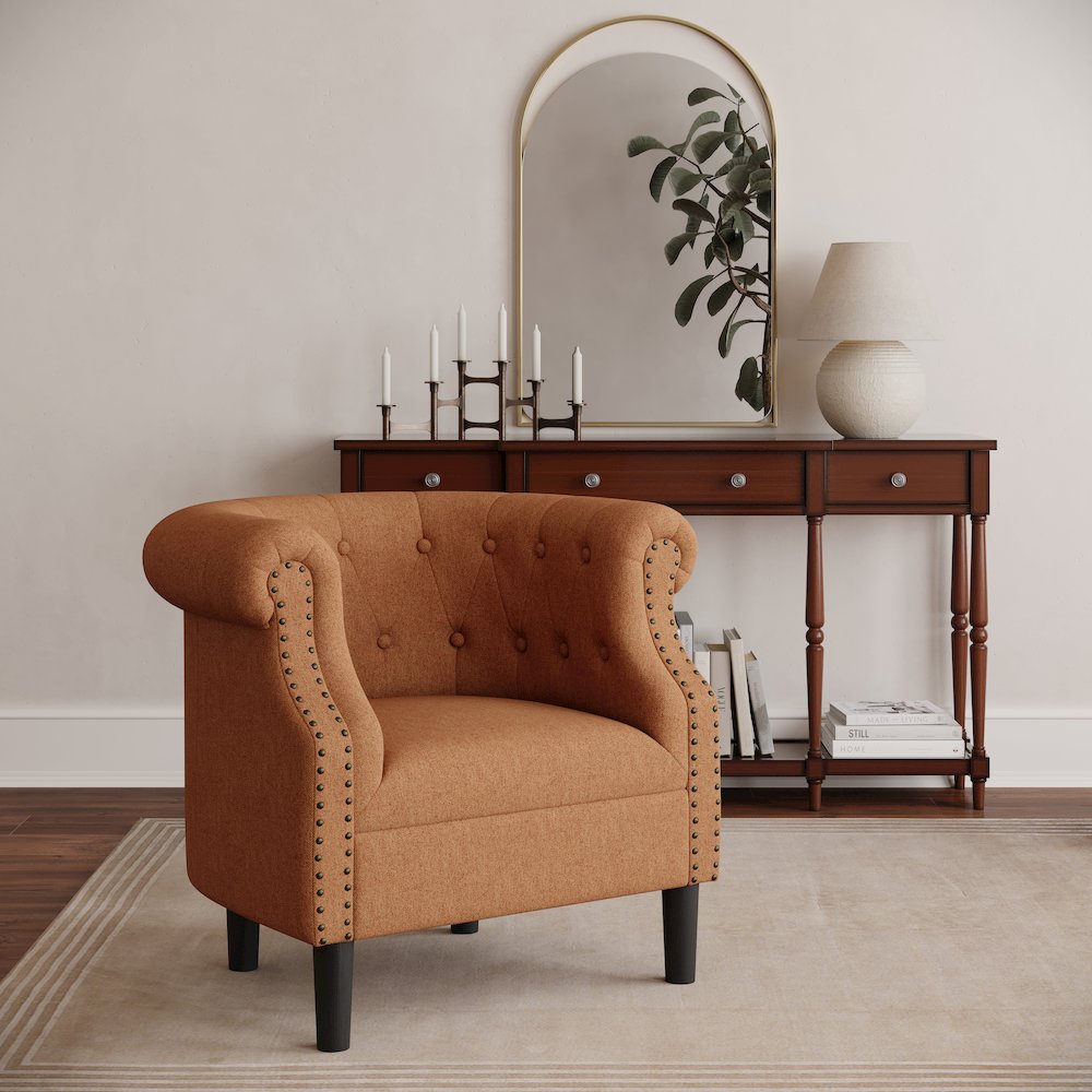 Transitional Contemporary Upholstered Barrel Curved Back Accent Chair
