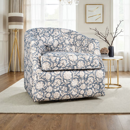 Lottie Modern Cottage Floral Print Upholstered Accent Swivel Chair