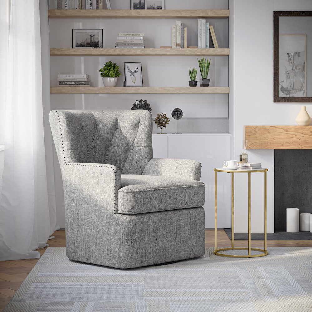 Bryson Transitional Upholstered Swivel Chair with Nailhead Trim
