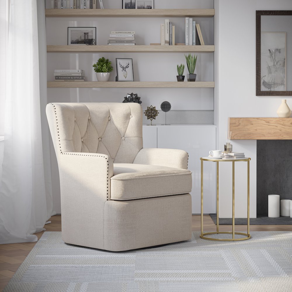 Bryson Transitional Upholstered Swivel Chair with Nailhead Trim