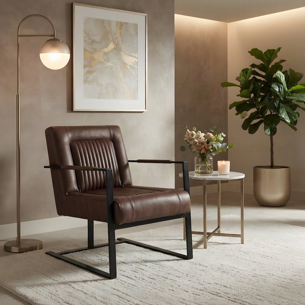 Maguire Leather Sled-Base Mid-Century Modern Dining Chair, Dark Sienna