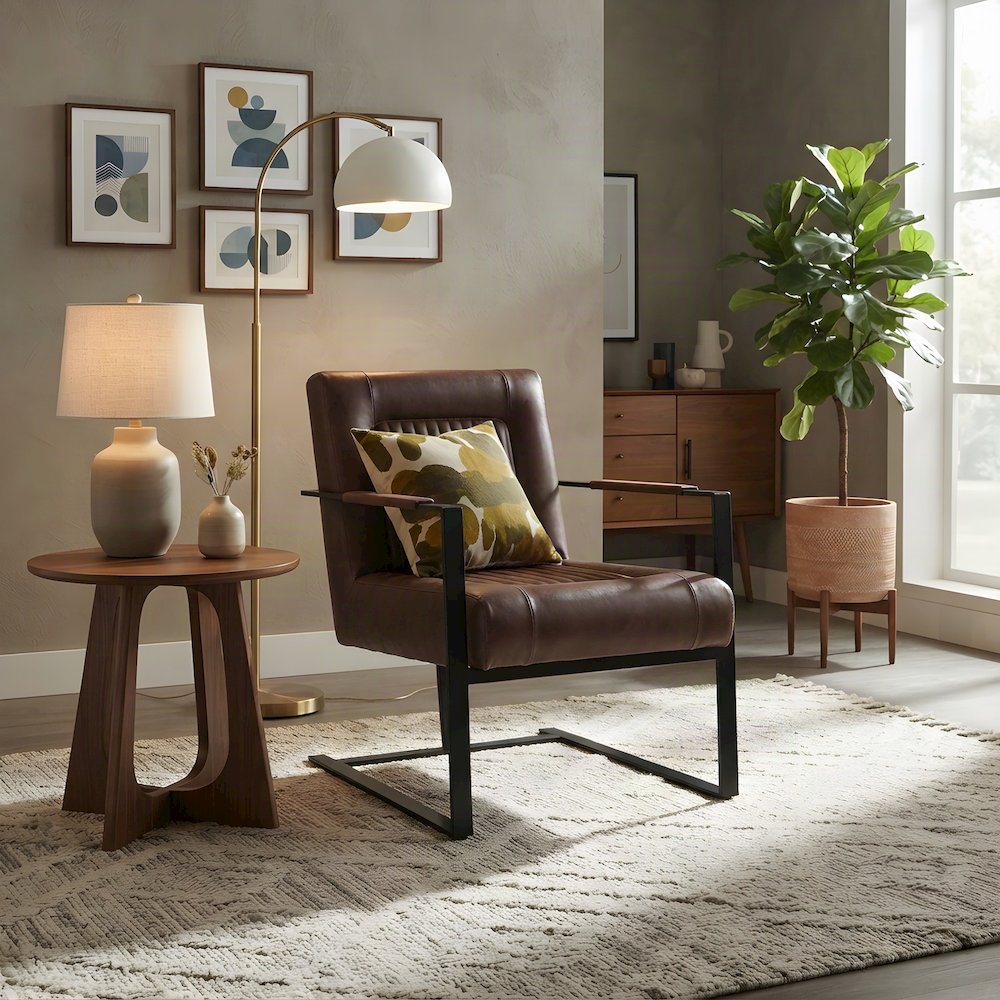 Maguire Leather Sled-Base Mid-Century Modern Dining Chair, Dark Sienna