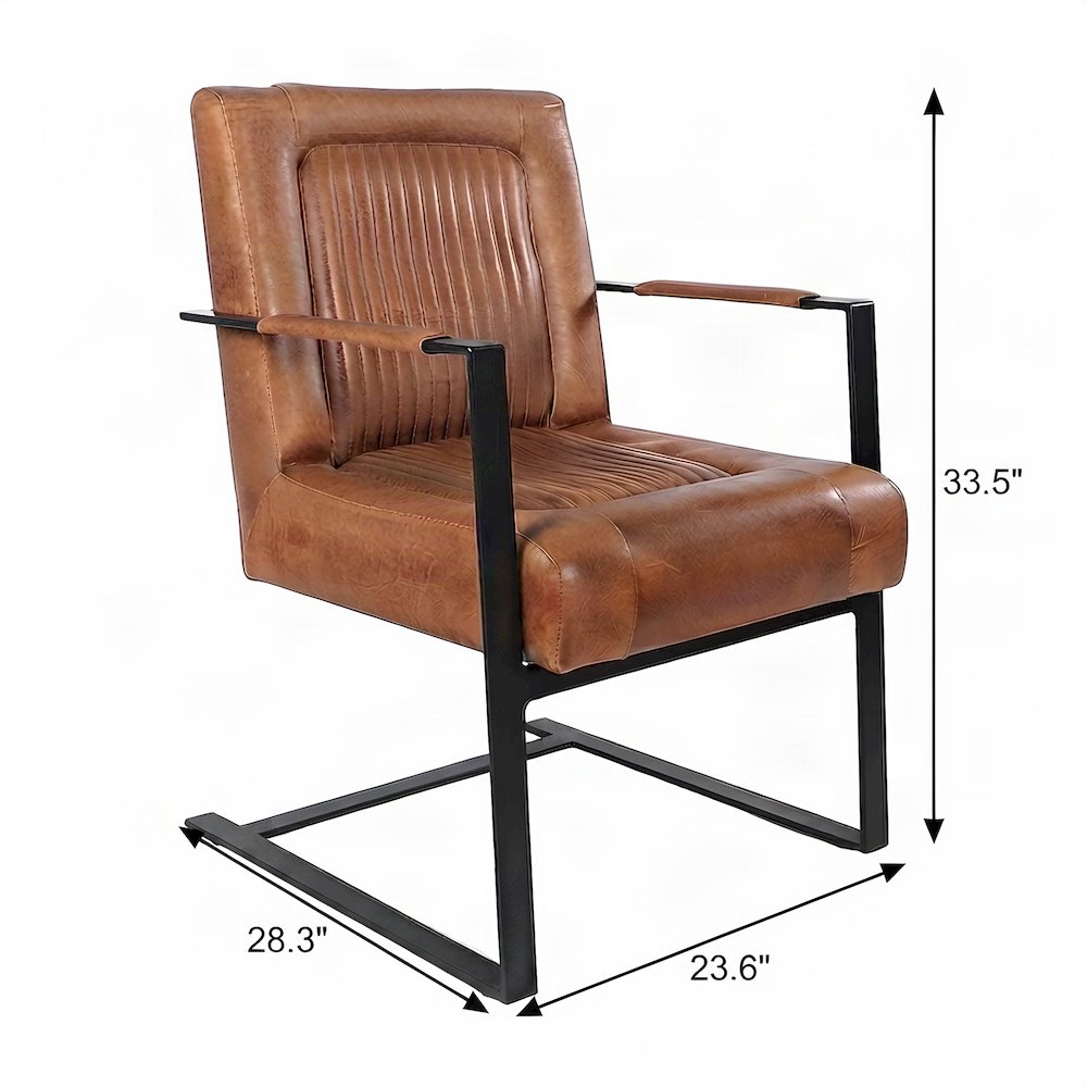 Maguire Leather Upholstered Sled-Base Mid-Century Modern Dining Chair, Saddle