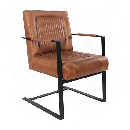 Maguire Leather Upholstered Sled-Base Mid-Century Modern Dining Chair, Saddle