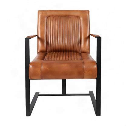 Maguire Leather Upholstered Sled-Base Mid-Century Modern Dining Chair, Saddle