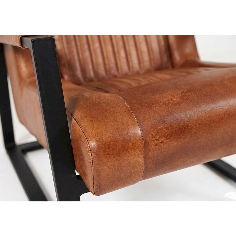 Maguire Leather Upholstered Sled-Base Mid-Century Modern Dining Chair, Saddle