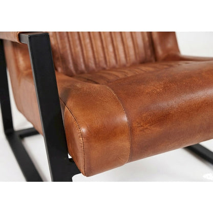 Maguire Leather Upholstered Sled-Base Mid-Century Modern Dining Chair, Saddle