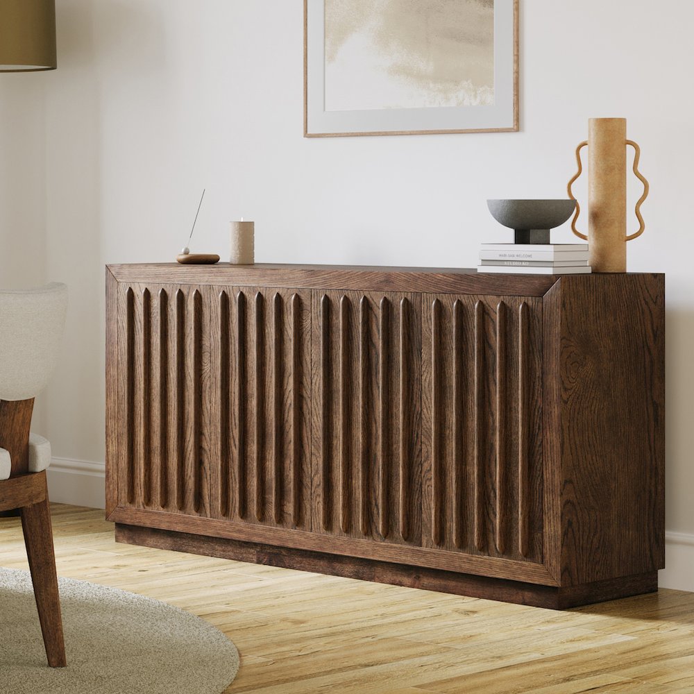 Maven 60" Mid-Century Modern Fluted Four Door Sideboard Storage Cabinet