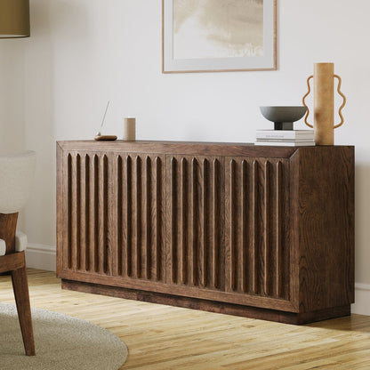 Maven 60" Mid-Century Modern Fluted Four Door Sideboard Storage Cabinet