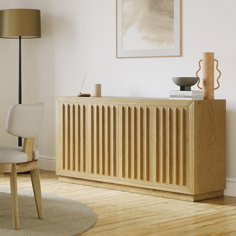 Maven 60" Mid-Century Modern Fluted Four Door Sideboard Storage Cabinet