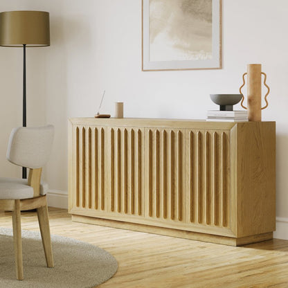 Maven 60" Mid-Century Modern Fluted Four Door Sideboard Storage Cabinet
