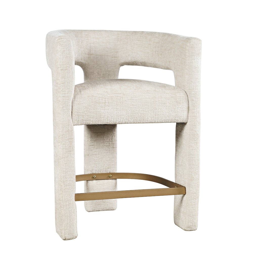 Elegant Brown Jacquard Upholstered Counter Stool with Metal and Plywood Base