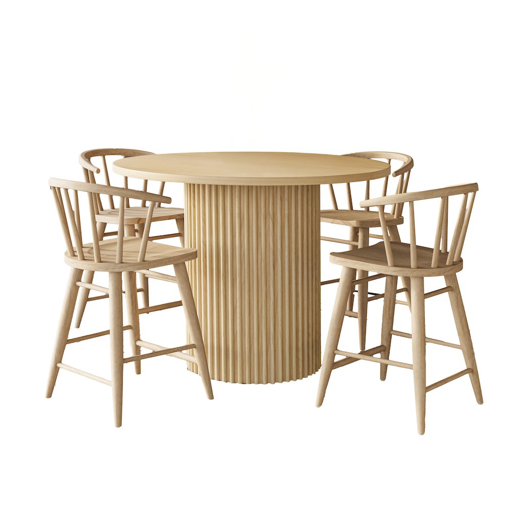 5-Piece Counter Height Dining Set with Round Table and Spindle Back Barstools