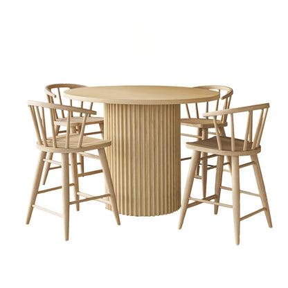 5-Piece Counter Height Dining Set with Round Table and Spindle Back Barstools