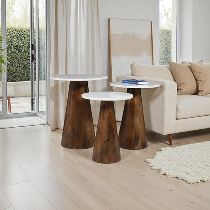 Nolan Marble Top Three Pack Solid Wood Accent Table Set