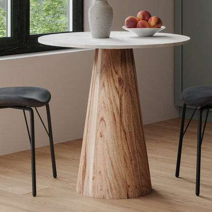 Nolan Luxury Mid-Century Modern 30" Round Marble and Wood Pedestal Dining Table