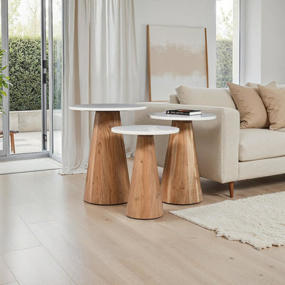 Nolan Marble Top Three Pack Solid Wood Accent Table Set