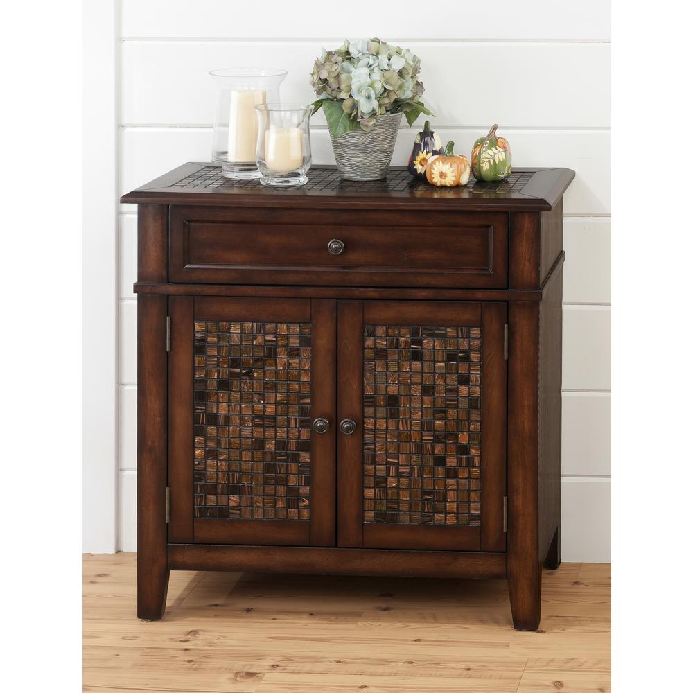 Brown Cocktail Table with Mosaic Tile Inlay
