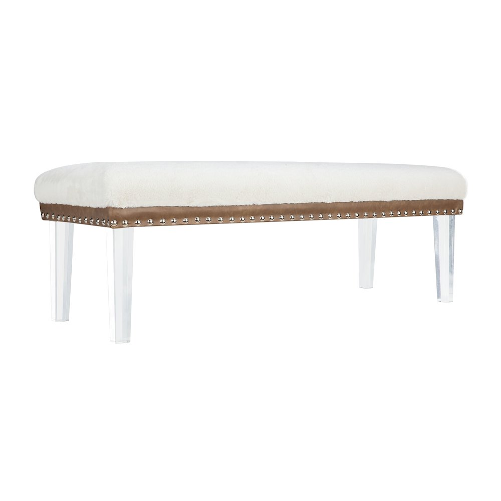 Brianna Modern Luxury Faux Fur Upholstered Bench with Clear Acrylic Legs