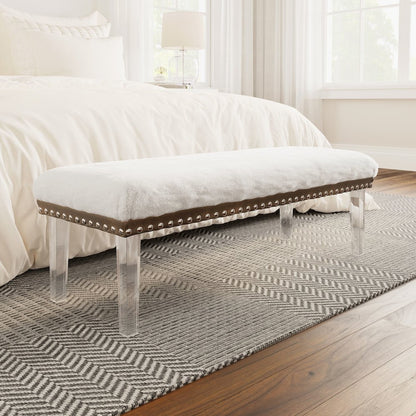 Brianna Modern Luxury Faux Fur Upholstered Bench with Clear Acrylic Legs