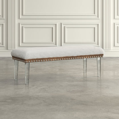 Brianna Modern Luxury Faux Fur Upholstered Bench with Clear Acrylic Legs