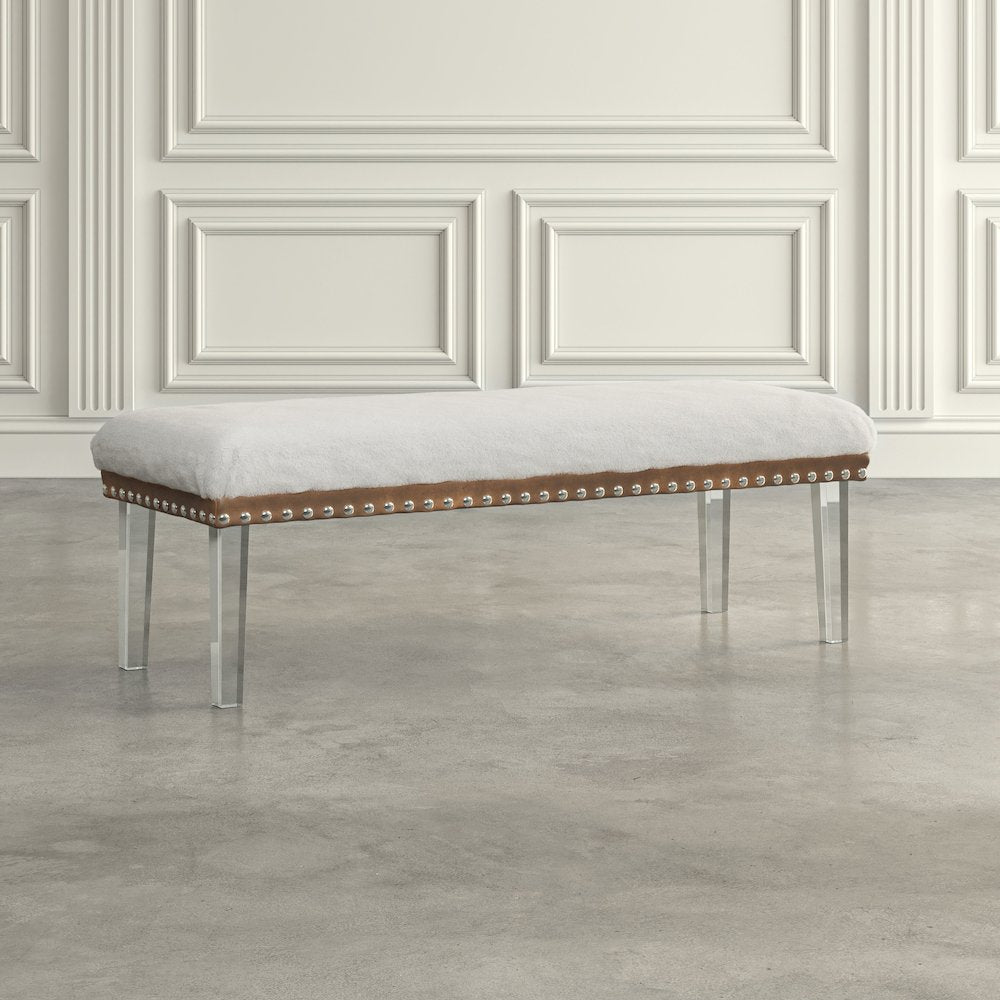 Brianna Modern Luxury Faux Fur Upholstered Bench with Clear Acrylic Legs