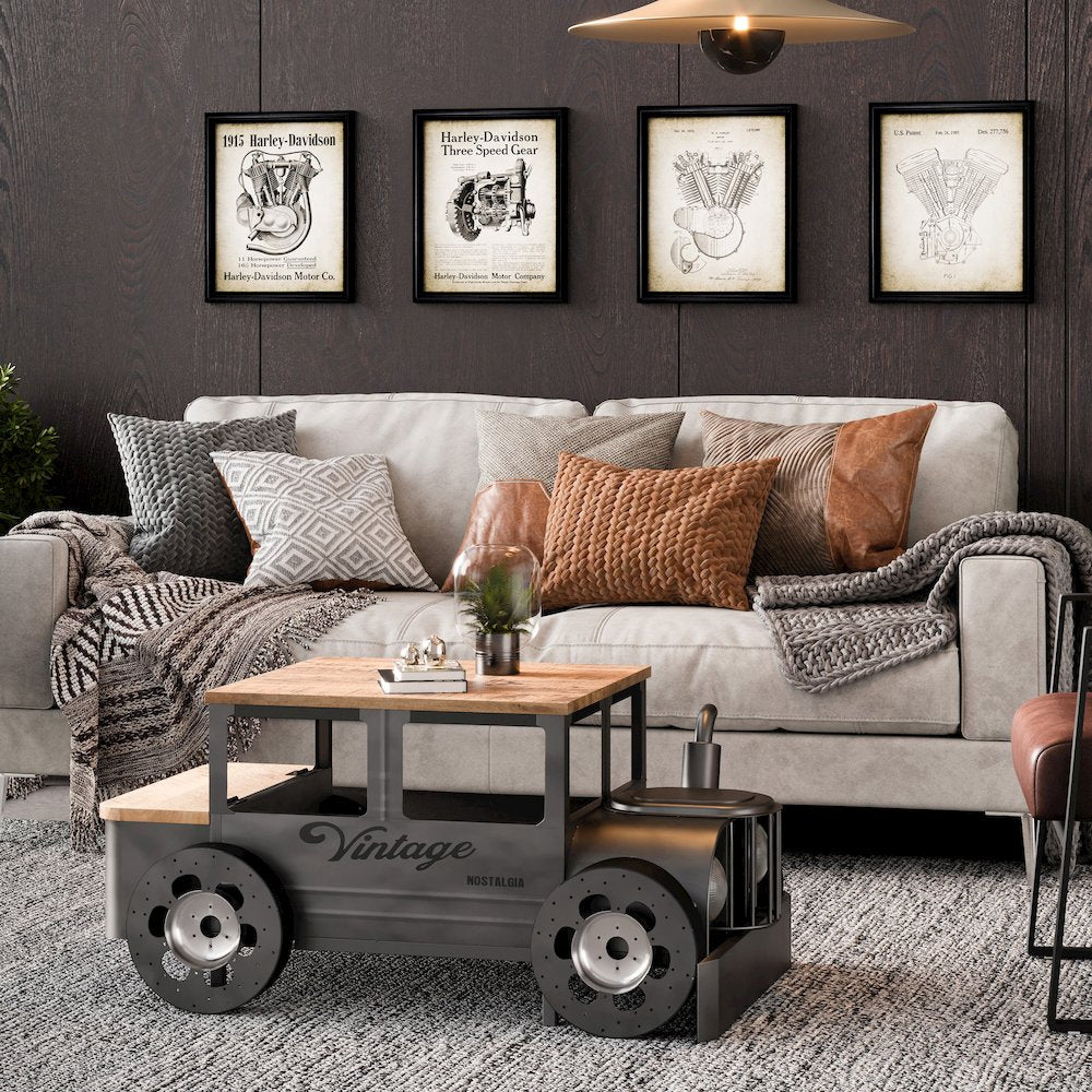 Roadie 41" Vintage Truck Solid Wood and Metal Unique Coffee Table with Storage