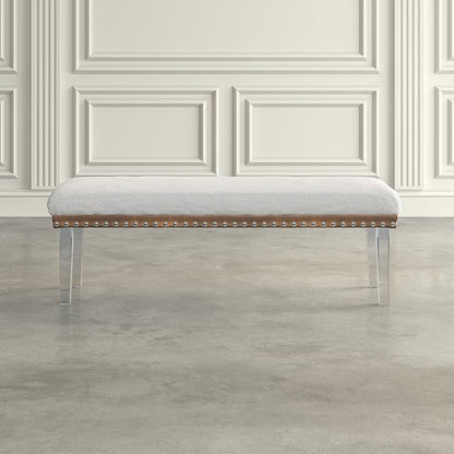 Brianna Modern Luxury Faux Fur Upholstered Bench with Clear Acrylic Legs