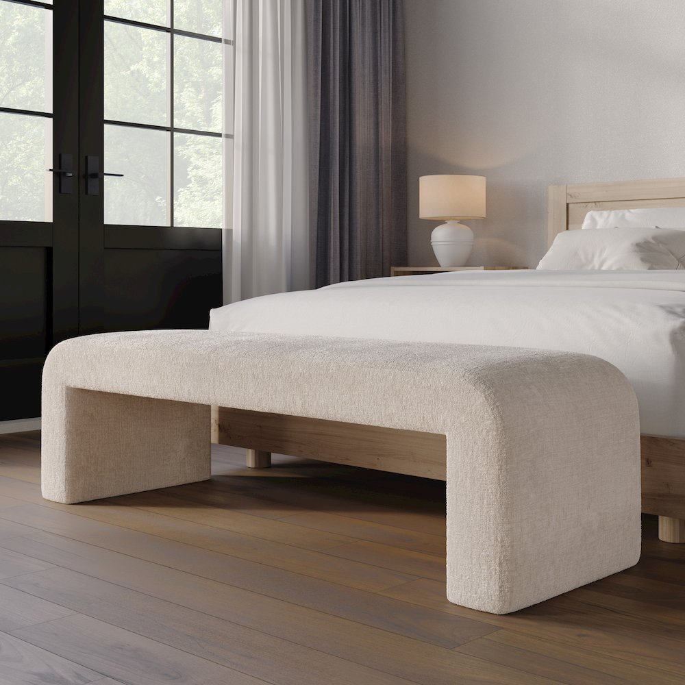 Sophia Modern Luxury Curved Upholstered Waterfall Jacquard Bench - Large