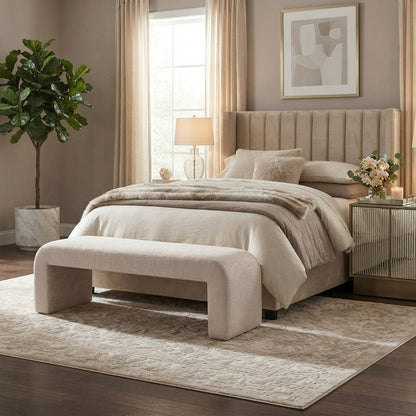 Jacquard Upholstered Curved Waterfall Bedroom Bench, End of Bed, Natural
