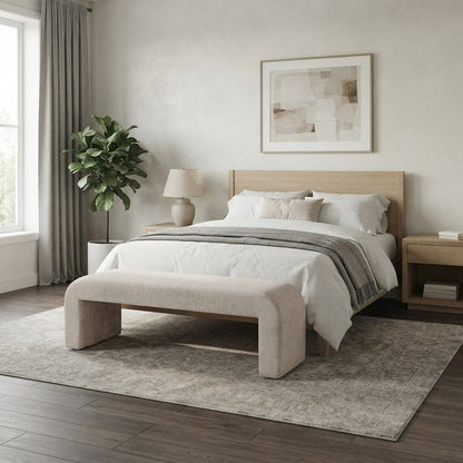 Jacquard Upholstered Curved Waterfall Bedroom Bench, End of Bed, Natural