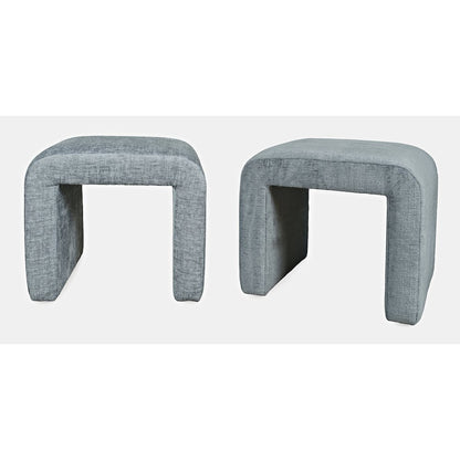 Modern Curved Upholstered Waterfall Jacquard Petite Ottoman Bench - Set of 2